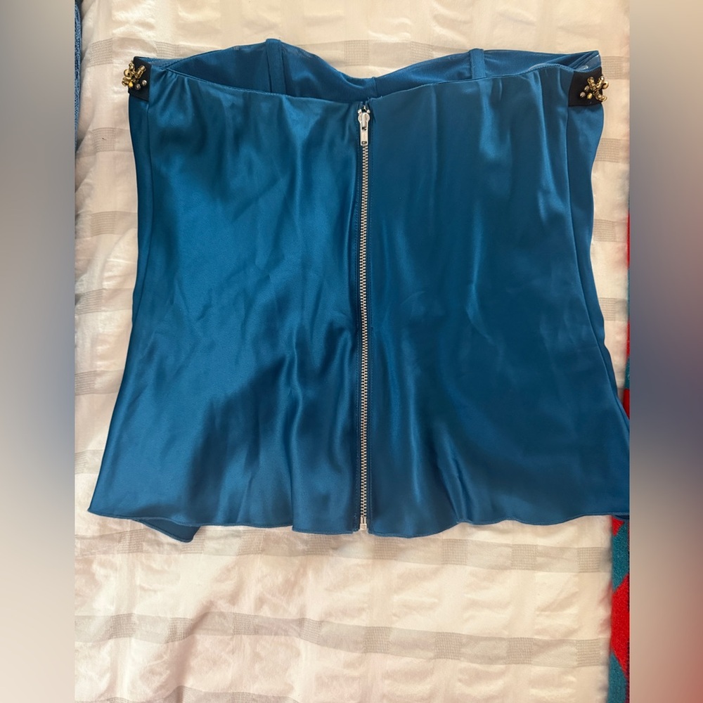 NWOT Vintage Moda International (V Secret) Elegant Blue Strapless Beaded Top - Picture 4 of 6
